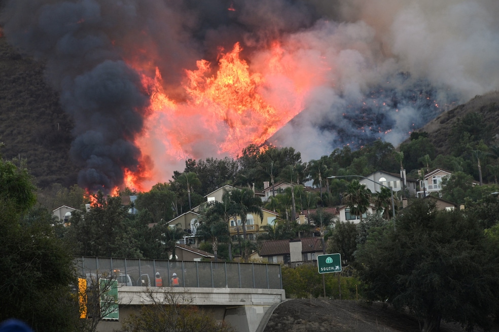 The Blue Ridge Fire burns near Chino, California, in late October 2020. (Robyn Beck/Getty Images)