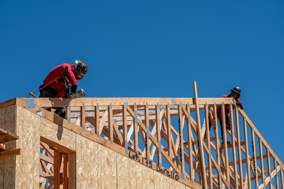 Construction workers build single-family homes at the Toll Brothers Borello Ranch community in Morgan Hill, CA in June 2024. (Bloomberg via Getty Images)