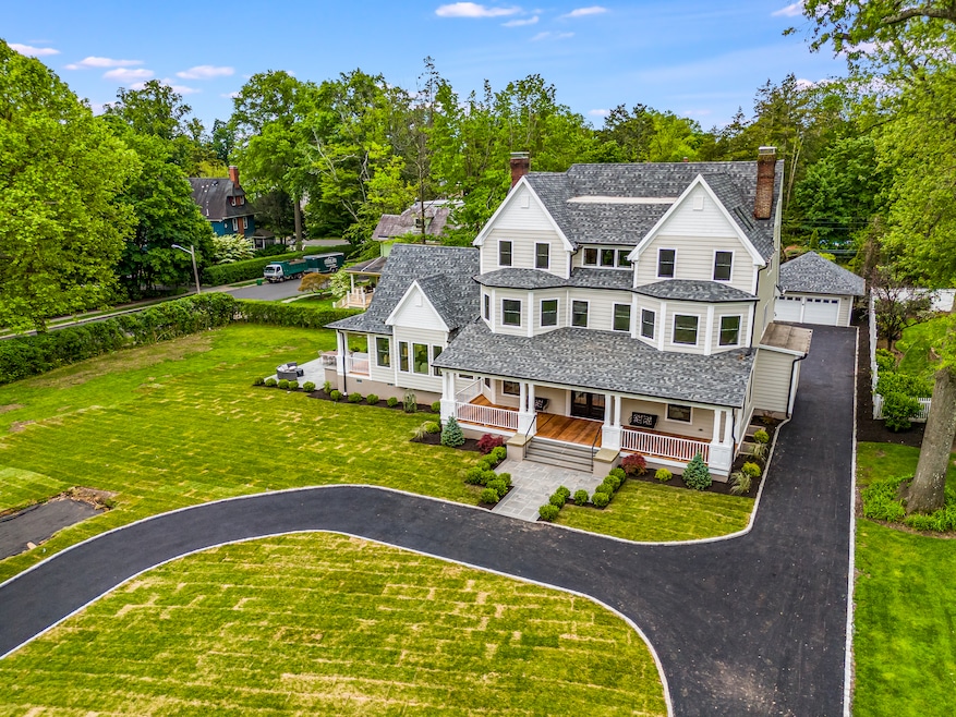 An aerial view shows the newly renovated home and two-car garage at 180 Union St. in Montclair, New Jersey. (Bryan Murawski of Porchlight Media)