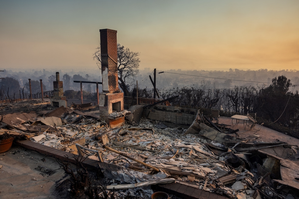 A house in the Pacific Palisades neighborhood in Los Angeles was reduced to just a chimney by January's wildfires. (Getty Images)