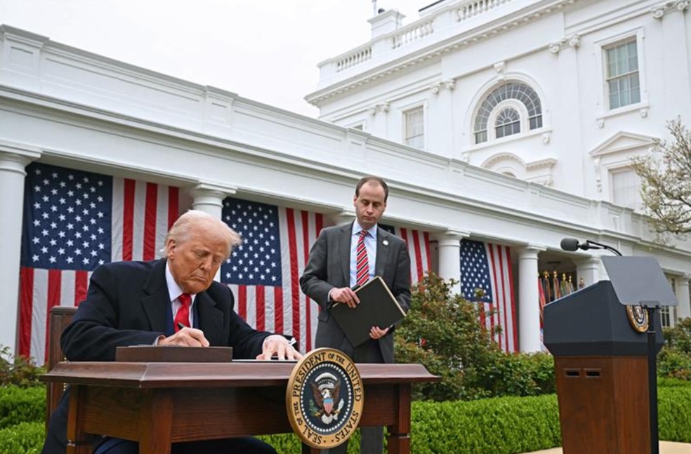 President Trump signs off on his plans for widespread tariffs. (Getty Images)