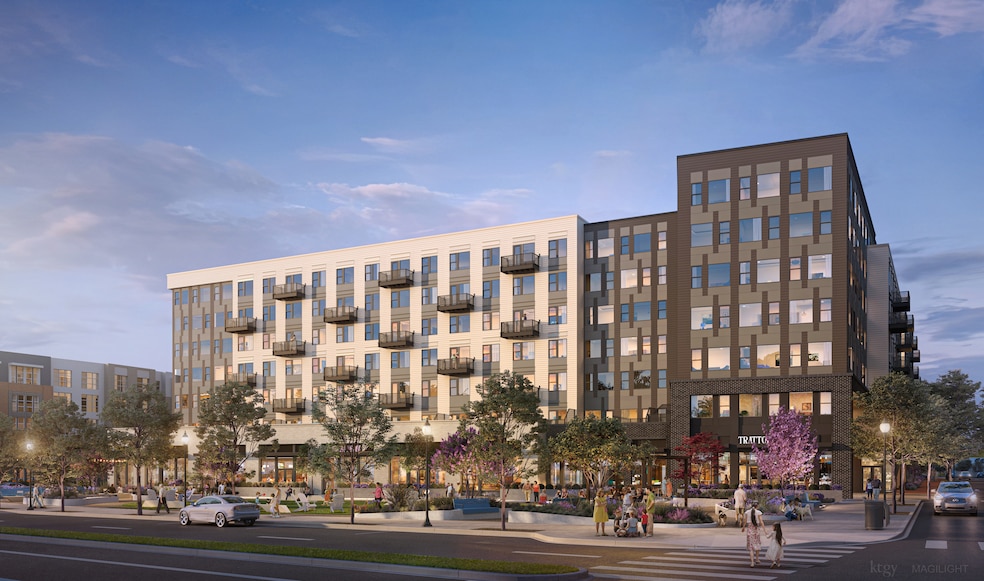 A rendering of one of the properties in the proposed project on its way to Potomac Yard. (KTGY)