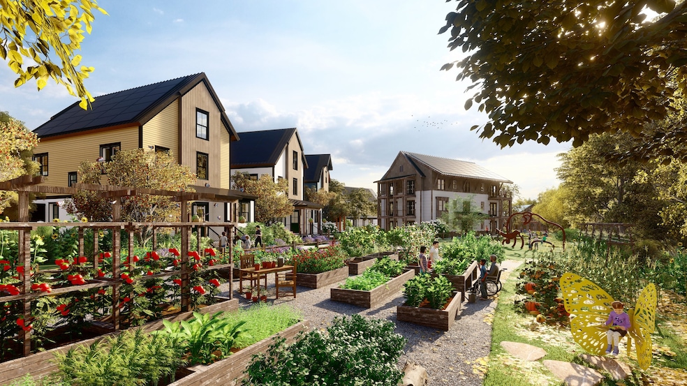 A rendering of Veridian at County Park shows porches turned into a shared garden space. (Veridian)