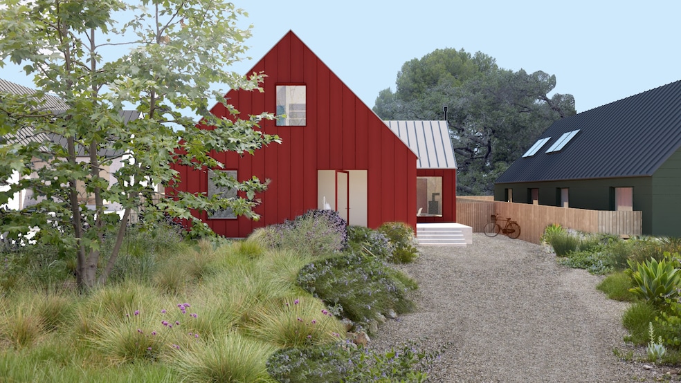 A rendering of a climate- and fire-resilient home designed for Altadena, California. (Hopson Rodstrom Design Co.)