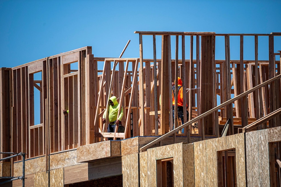 Contractors work on a house under contruction in Sacramento, California, US, on Monday, July 3, 2023. The Mortgage Bankers Association is scheduled to release mortgage applications figures on July 6. Photographer: David Paul Morris/Bloomberg via Getty Contractors work on a house under contruction in Sacramento, California, US, on Monday, July 3, 2023. The Mortgage Bankers Association is scheduled to release mortgage applications figures on July 6. Photographer: David Paul Morris/Bloomberg via Getty Images (Bloomberg via Getty Images)