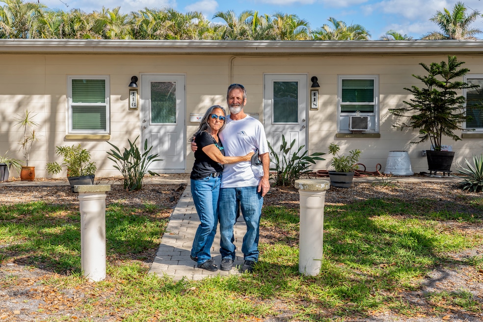 Linda and Stephen Catalino haven't been able to live in their Punta Gorda, Florida, duplex since Hurricane Helene hit in fall 2024. (Bre Kreutzer/CoStar)