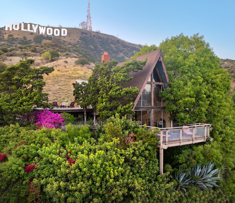 The A-frame chalet nestled beneath the Hollywood sign in Los Angeles has three bedrooms. (Lawrence Fitz-Simon)