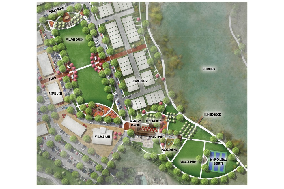 The Grove's town center plan includes parks, a beer garden and pickleball courts. (Crown Community Development)