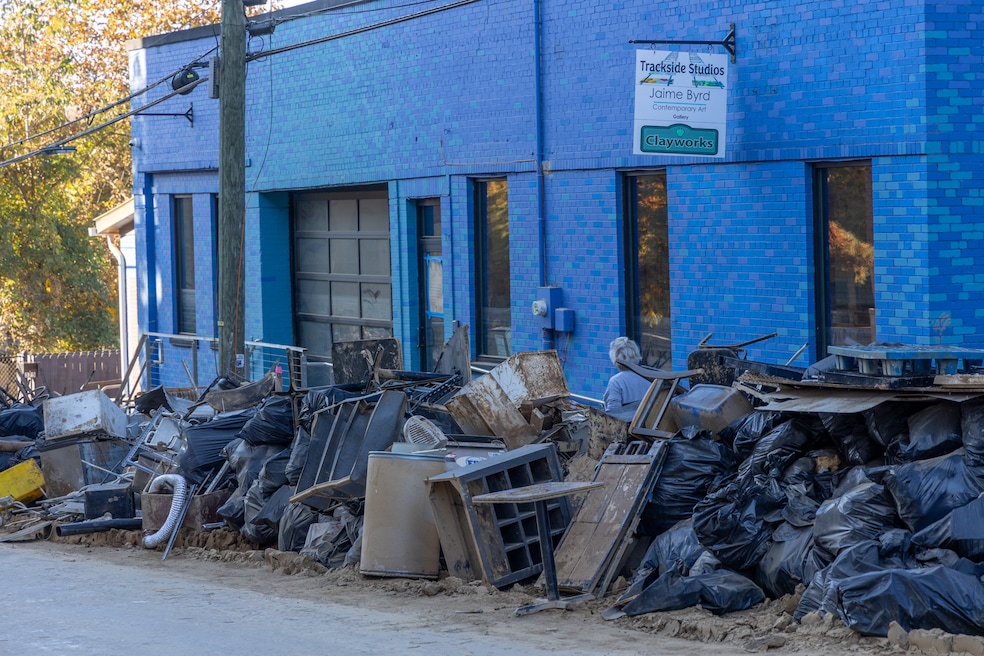 Jaime Byrd said flood insurance for her newly opened art studio was too expensive. Now, she's facing thousands in damages after Hurricane Helene flood waters wrecked her property. (William Neary/CoStar)