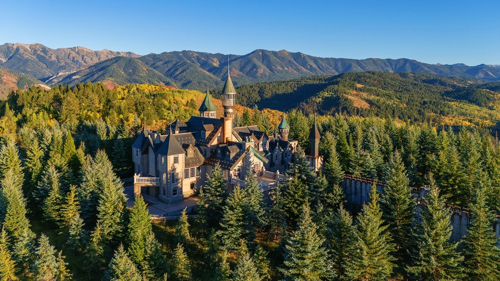 This castle-like home in Bedford, Wyoming, sits on 37 acres. (Ken Speakman)