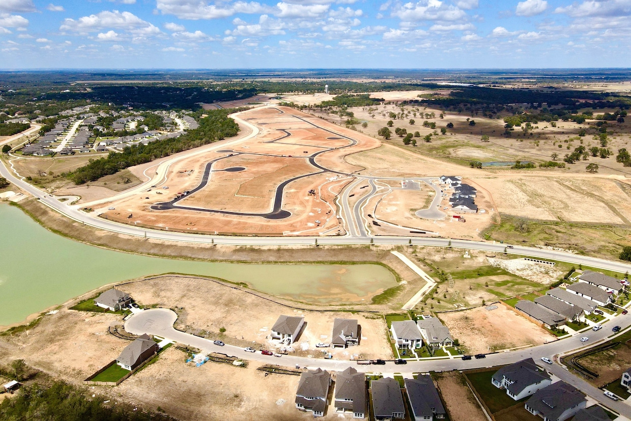 This aerial view shows the site of Del Webb Lost Pines in Bastrop, Texas, outside Austin. (PulteGroup)