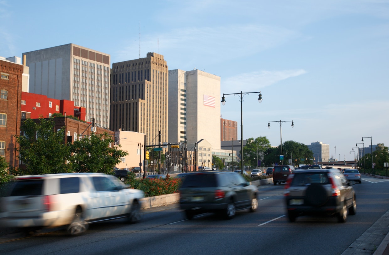 Cars take State Highway 21 in Newark, New Jersey. The New York-Newark region was one of the nation's most congested in 2024, a report found. (Getty Images)