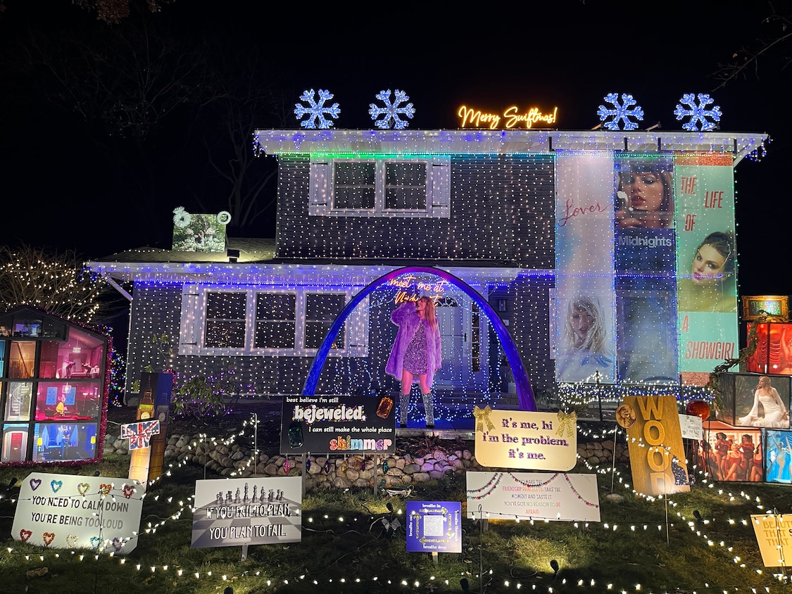 A home in Naperville, Illinois, is known as the "Swiftmas House" for its elaborate Taylor Swift-themed display. (Caroline Broderick/Homes.com)