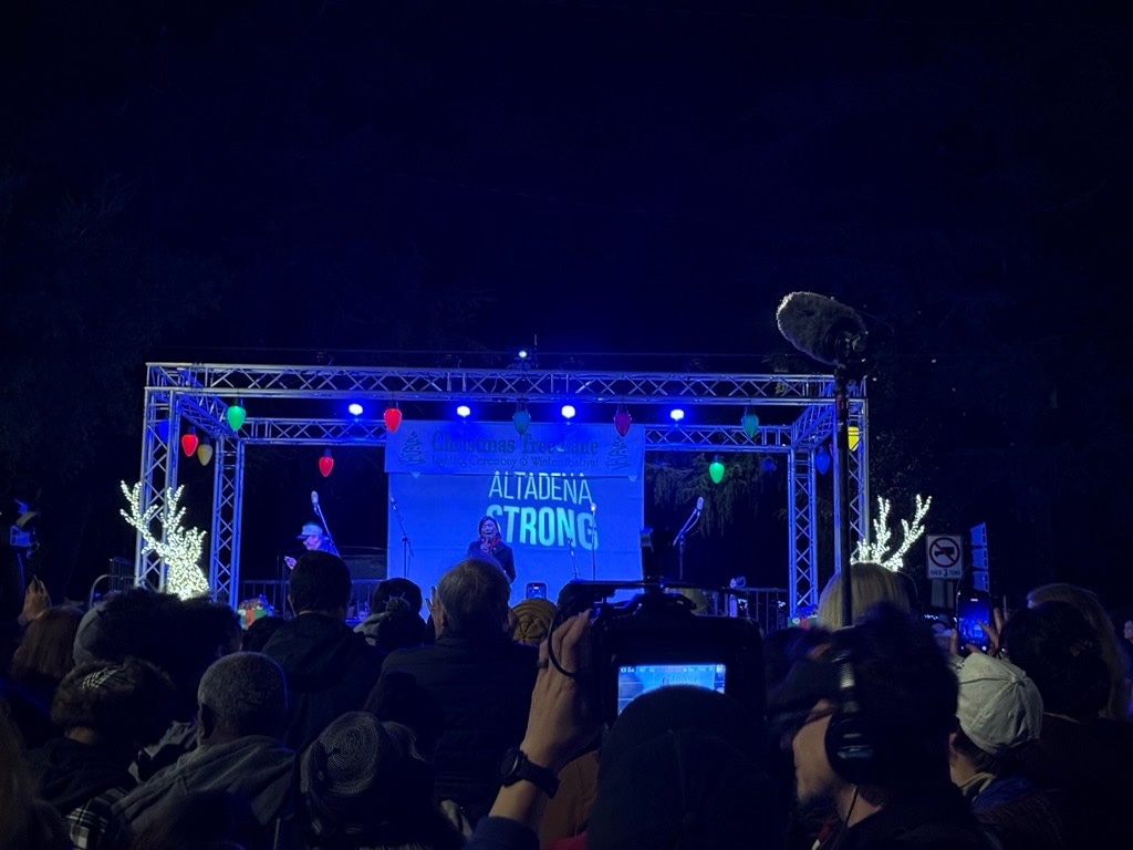 Actor Edward James Olmos introduced U.S. Rep Judy Chu at Saturday's Christmas Tree Lane Lighting Ceremony. (Moira Ritter/Homes.com)