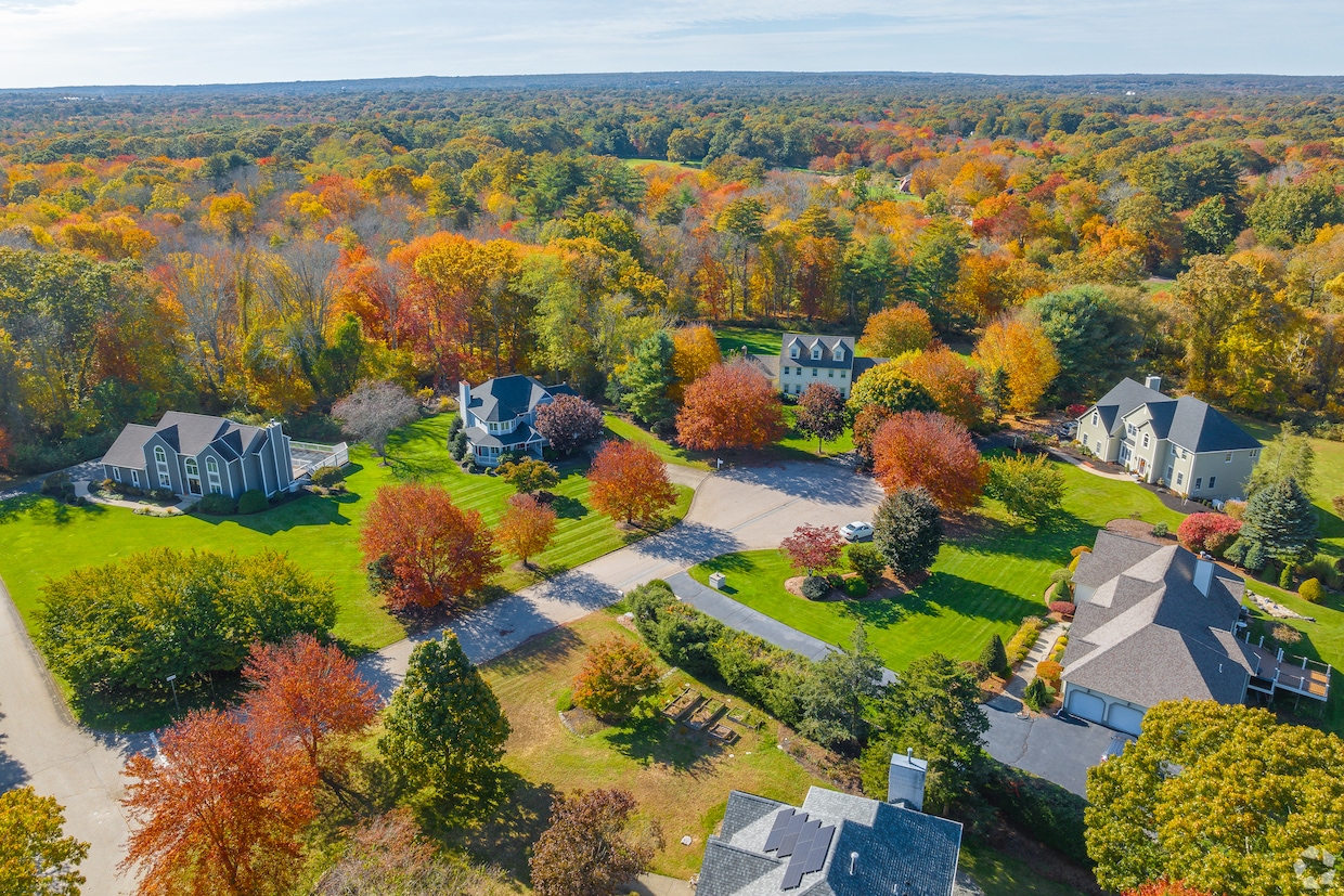 Mortgage applications increased as borrowing costs sank to their lowest averages in a year. Above: Homes in Rhode Island's Quidnesset neighborhood. (Matthew Stott/CoStar)