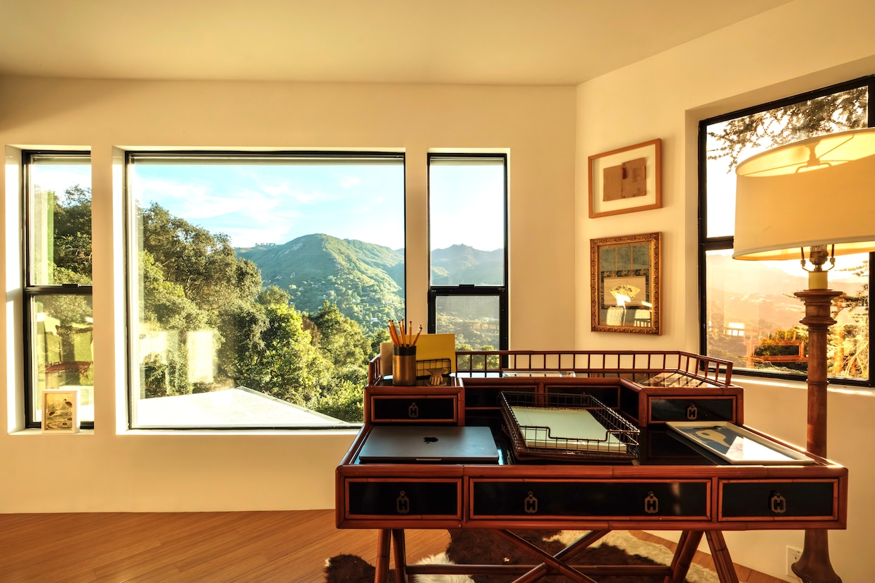 The three-bedroom, two-bathroom home has cross-canyon views. (James Frost)