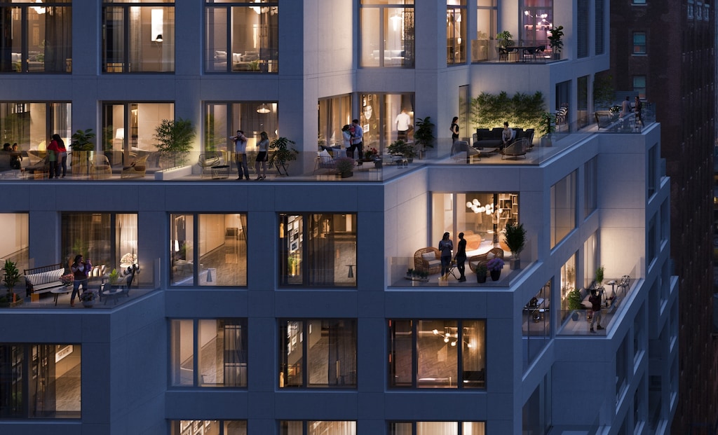 An artist's rendering of the exterior of a new condominium tower being built in Midtown Manhattan (Brick Visual)